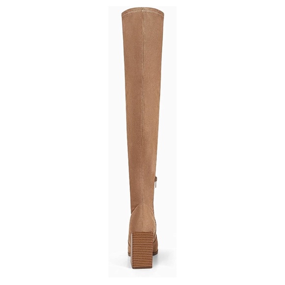Thigh High Boots Chunky Heels Stretch Over the Knee Pointed Toe Light Brown - Picture 3 of 3